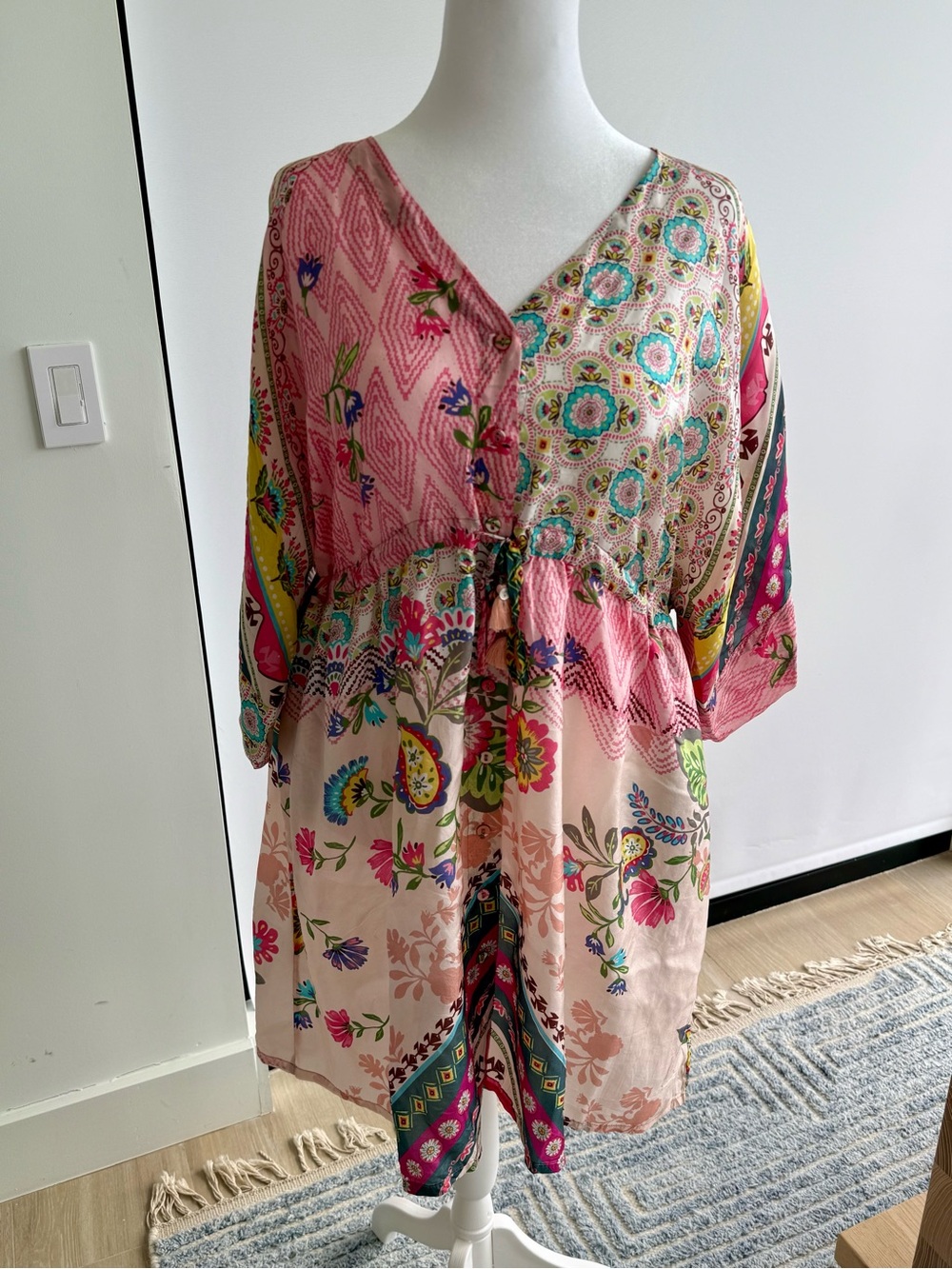 Johnny Was Pink Multicolor Patchwork Floral Dress